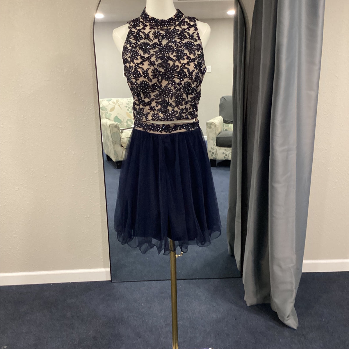 Jade Kristopher Evening Gown 7 Beige and Navy