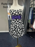 ruby rox Size 3 White and black (polka dot pattern) with a purple bow