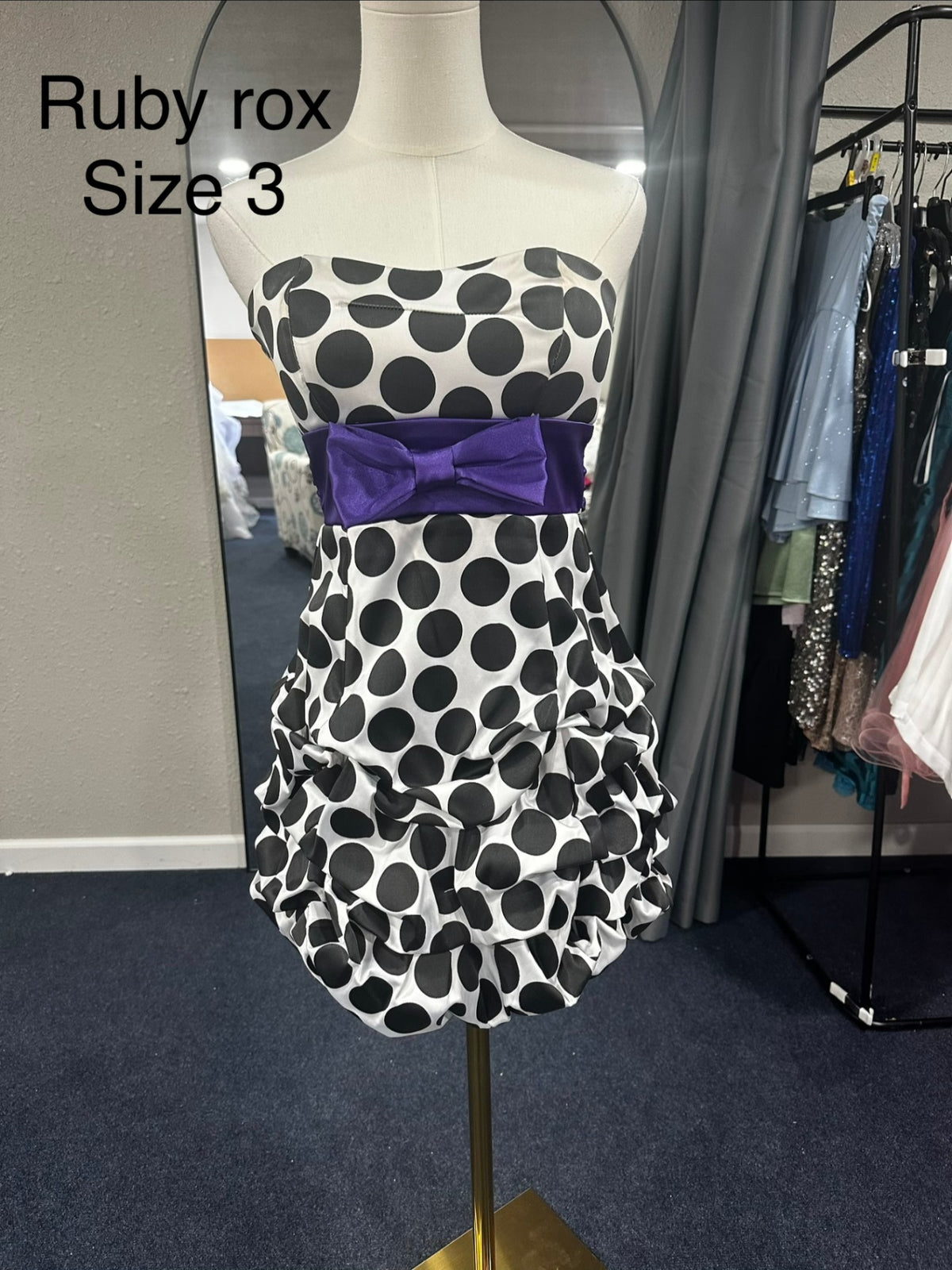 ruby rox Size 3 White and black (polka dot pattern) with a purple bow