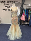 Terani couture Size 2 Beige with multicolored embroidery and rhinestones